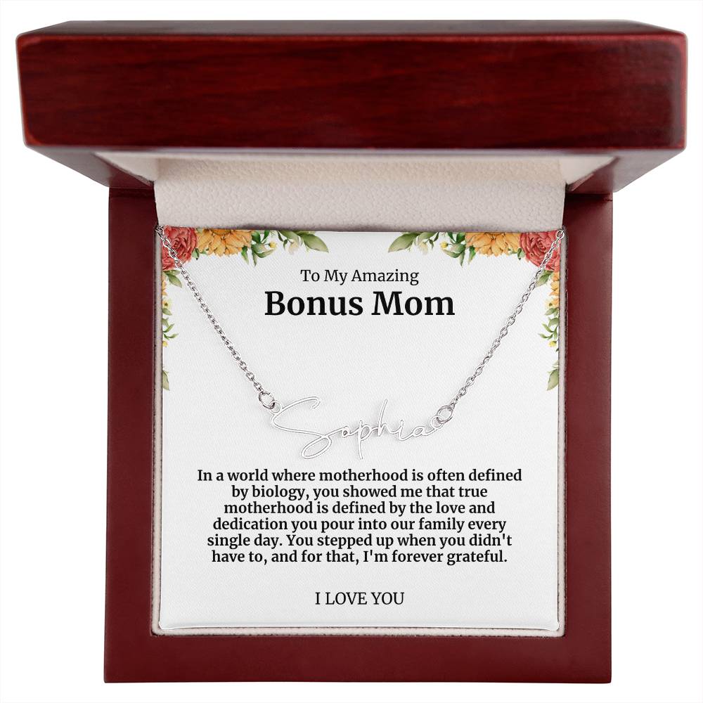 To My Amazing Bonus Mom Signature Necklace