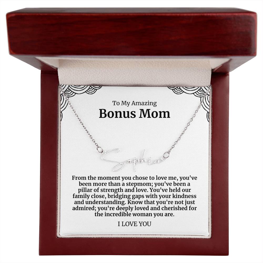 To My Amazing Bonus Mom Signature Necklace