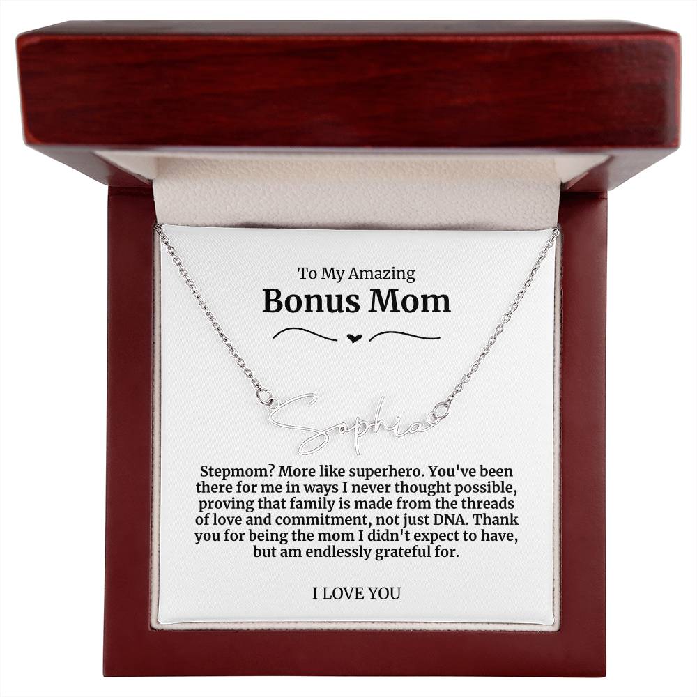 To My Amazing Bonus Mom Signature Necklace