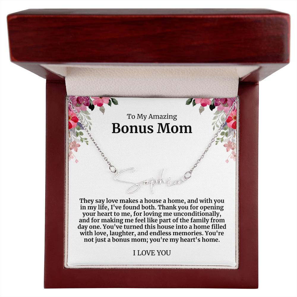 To My Amazing Bonus Mom Signature Necklace