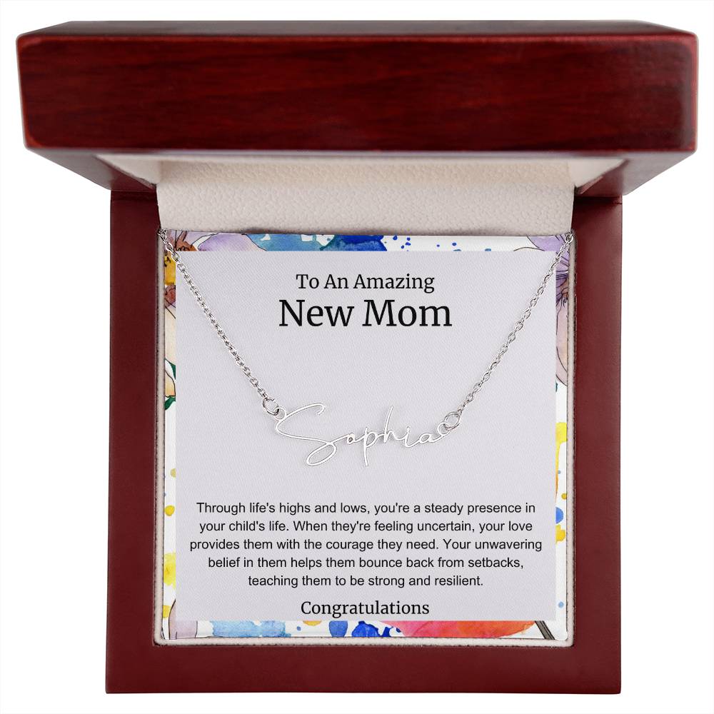 To An Amazing New Mom Personalized Script Name Necklace