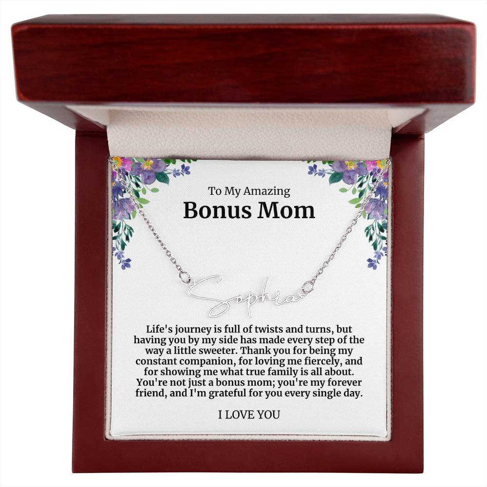 To My Amazing Bonus Mom Signature Necklace