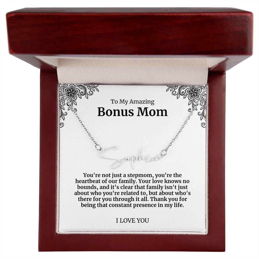 To My Amazing Bonus Mom Signature Necklace