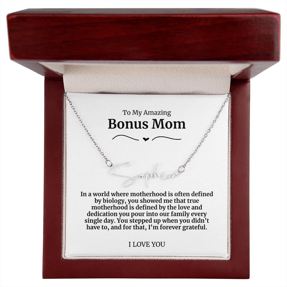 To My Amazing Bonus Mom Signature Necklace