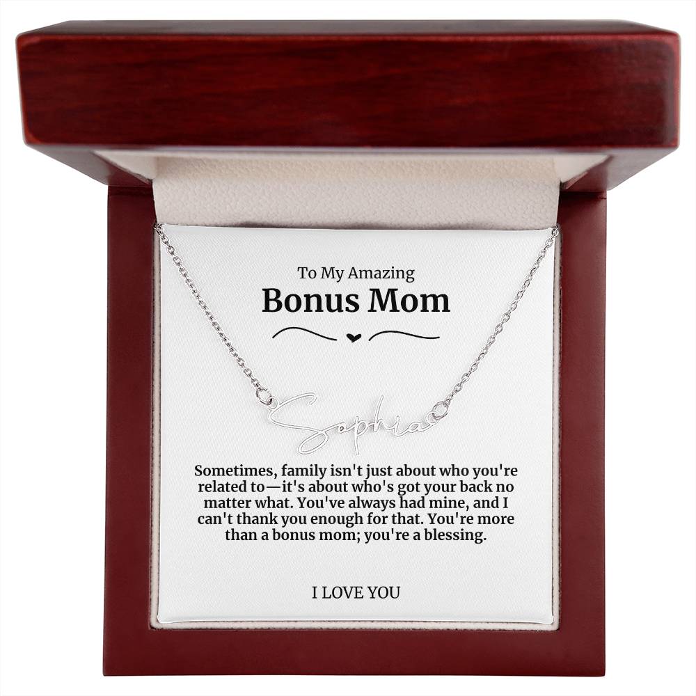 To My Amazing Bonus Mom Signature Necklace