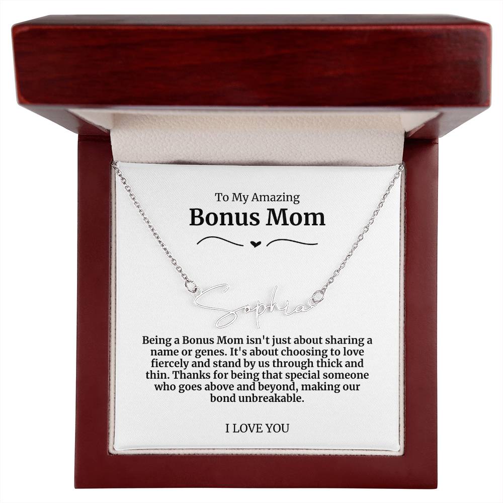 To My Amazing Bonus Mom Signature Necklace