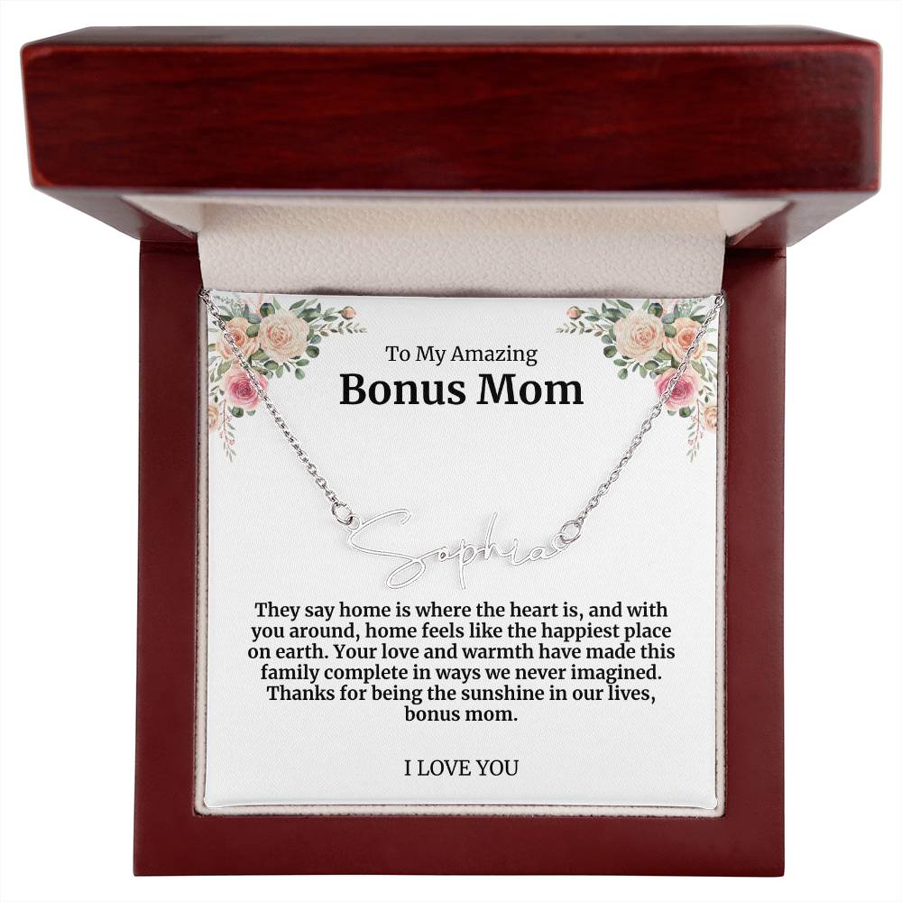 To My Amazing Bonus Mom Signature Necklace