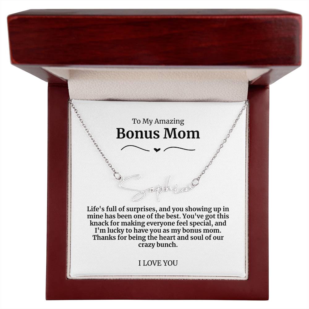 To My Amazing Bonus Mom Signature Necklace