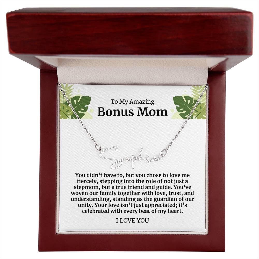 To My Amazing Bonus Mom Signature Necklace