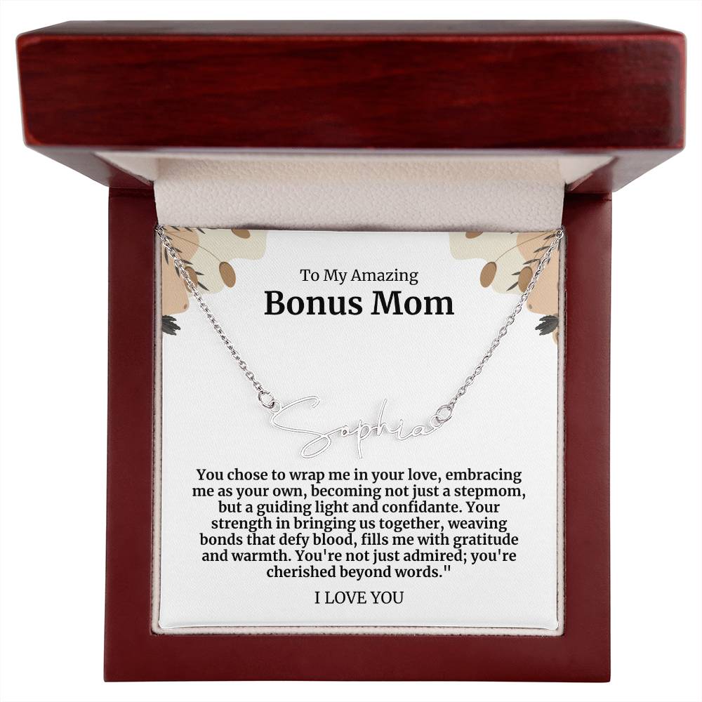 To My Amazing Bonus Mom Signature Necklace