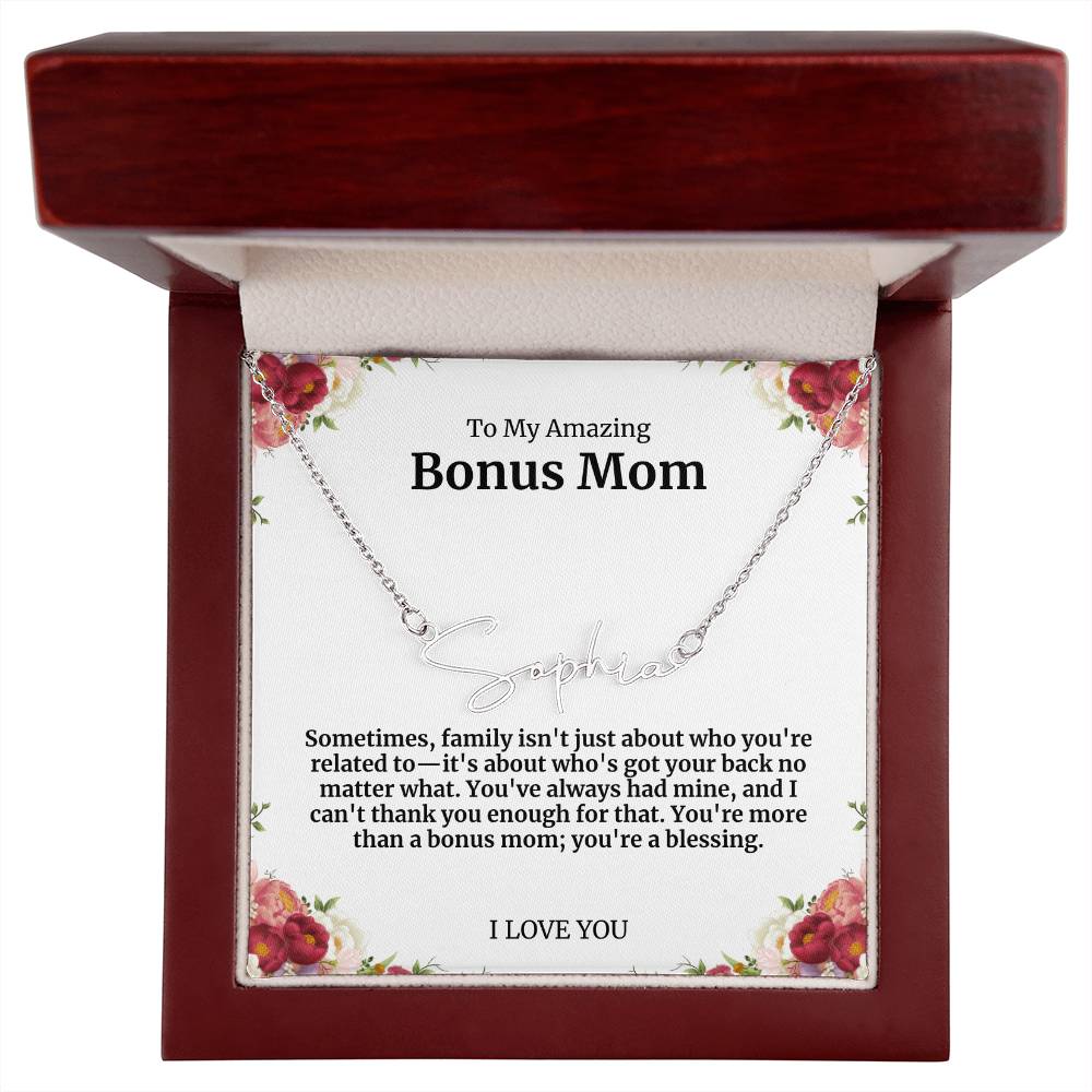 To My Amazing Bonus Mom Signature Necklace