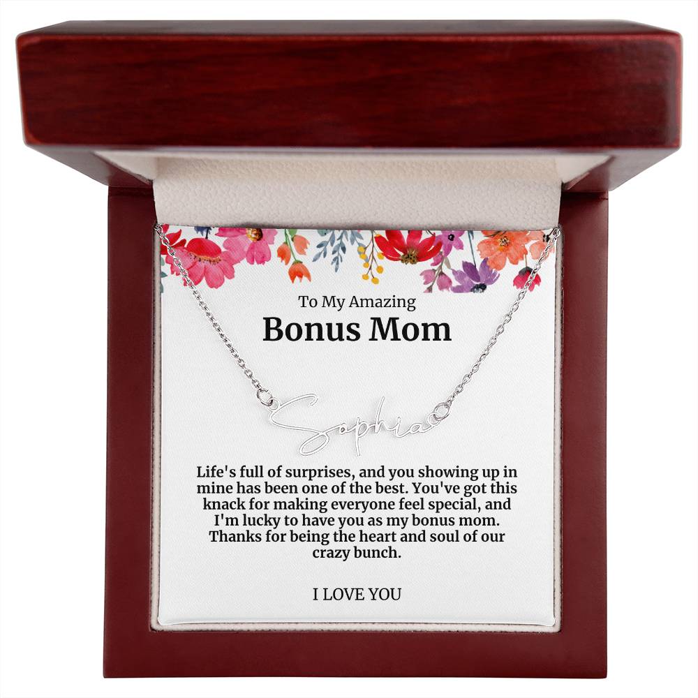 To My Amazing Bonus Mom Signature Necklace