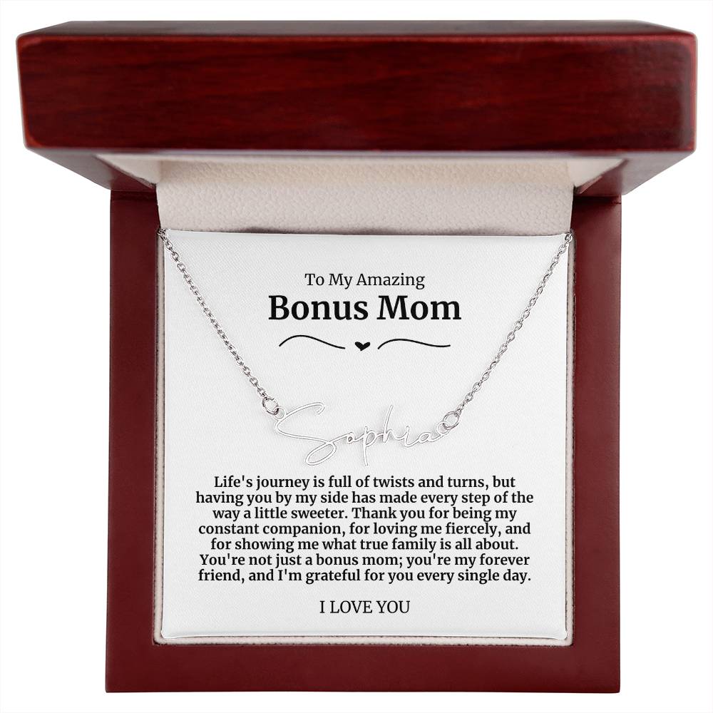 To My Amazing Bonus Mom Signature Necklace