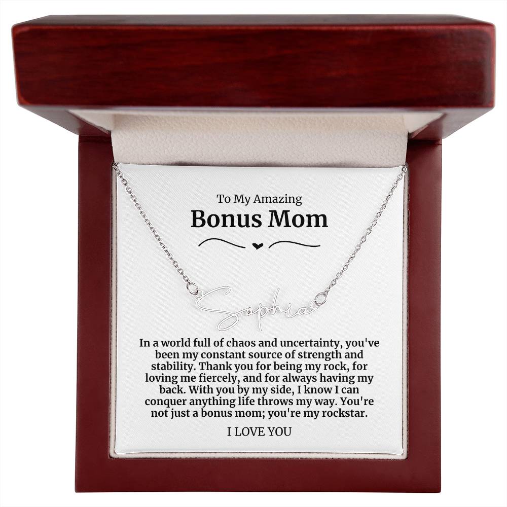 To My Amazing Bonus Mom Signature Necklace