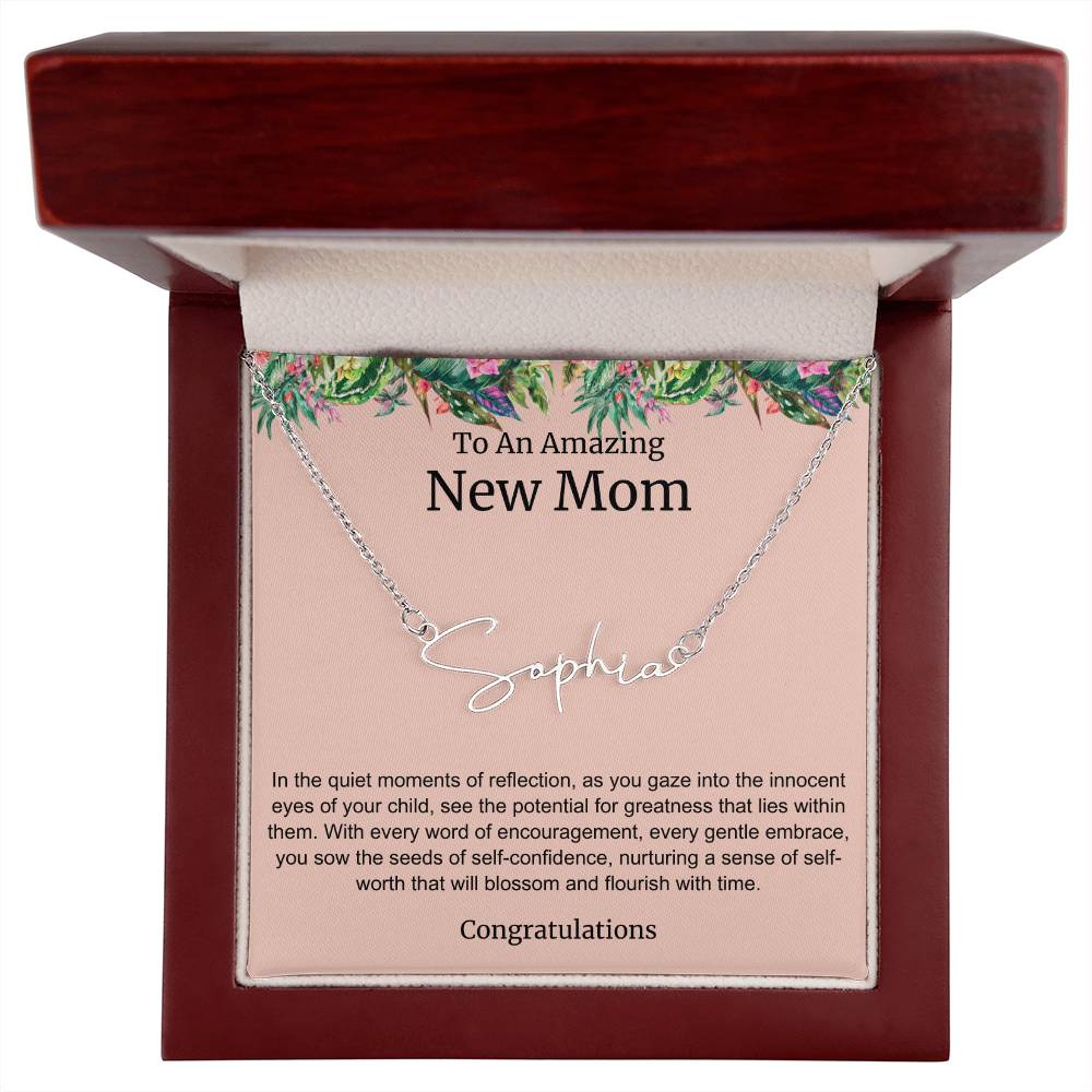 To An Amazing New Mom Personalized Script Name Necklace