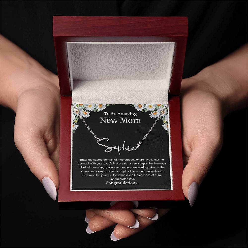 To An Amazing New Mom Personalized Script Name Necklace