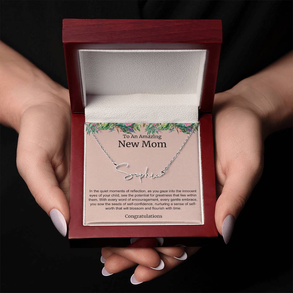 To An Amazing New Mom Personalized Script Name Necklace