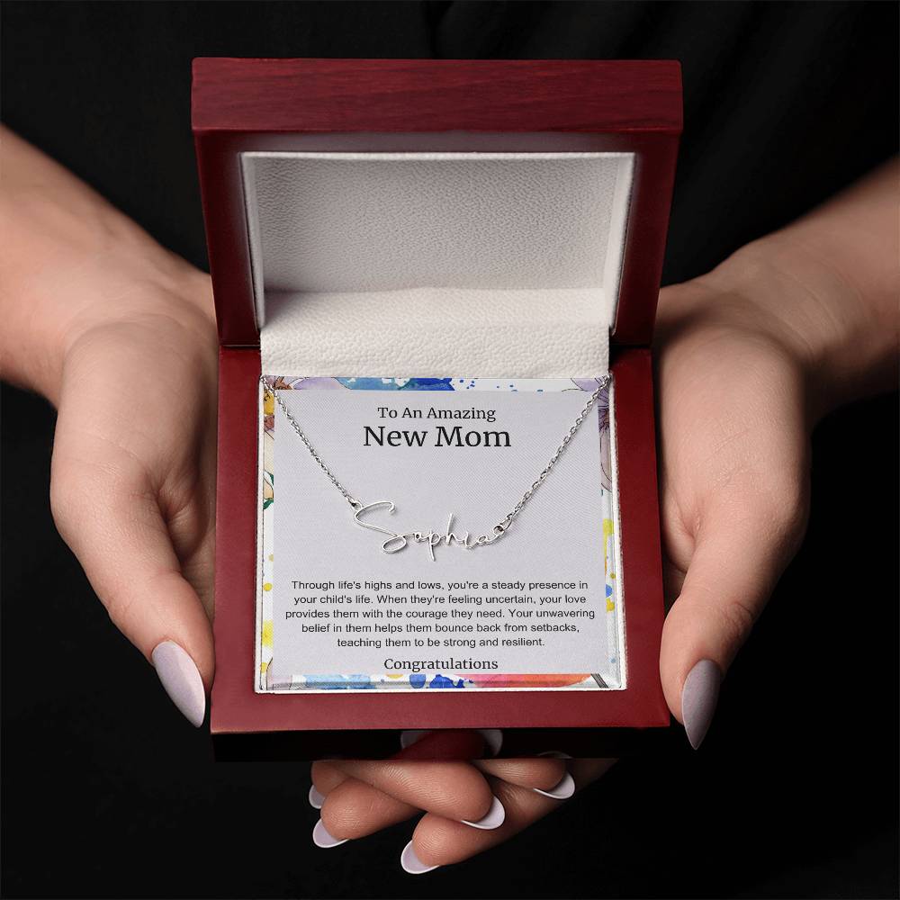 To An Amazing New Mom Personalized Script Name Necklace