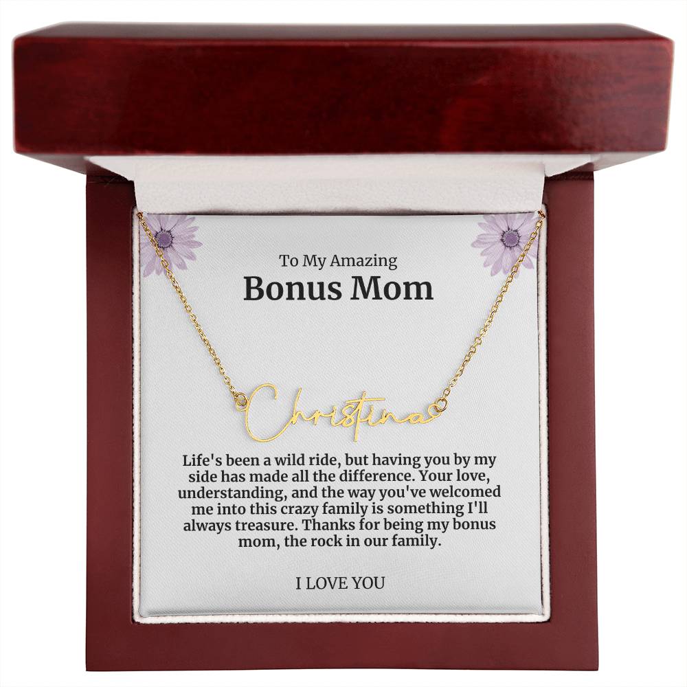 To My Amazing Bonus Mom Signature Necklace