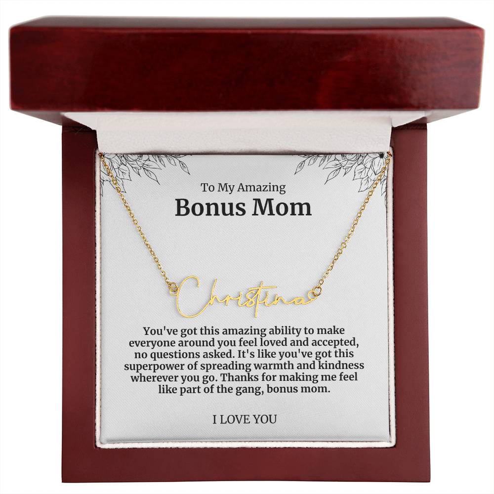 To My Amazing Bonus Mom Signature Necklace