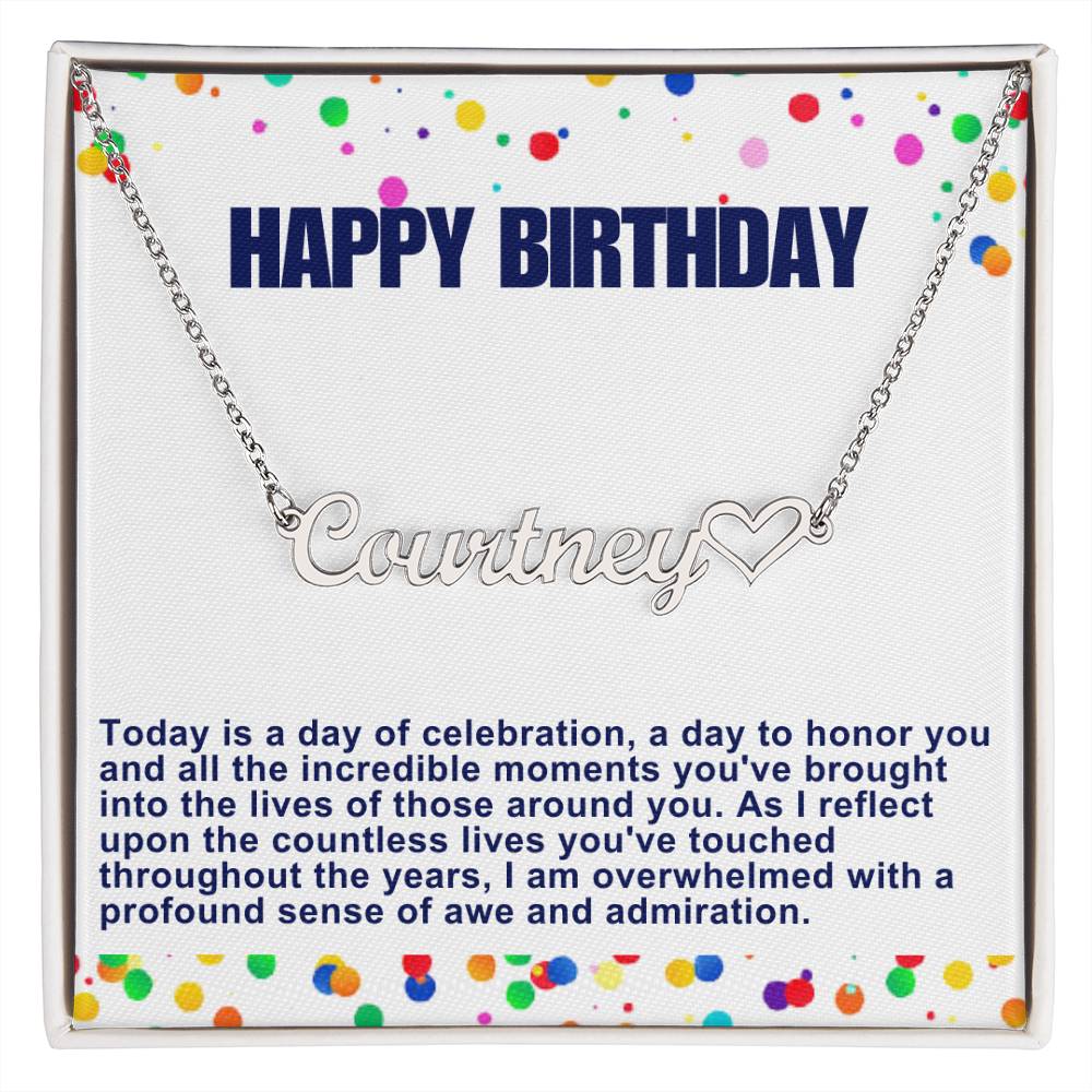 Happy Birthday Customized Name Necklace With Heart