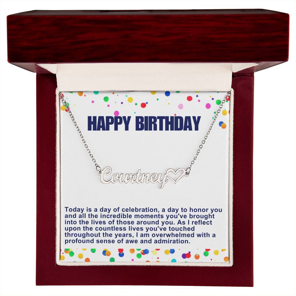 Happy Birthday Customized Name Necklace With Heart