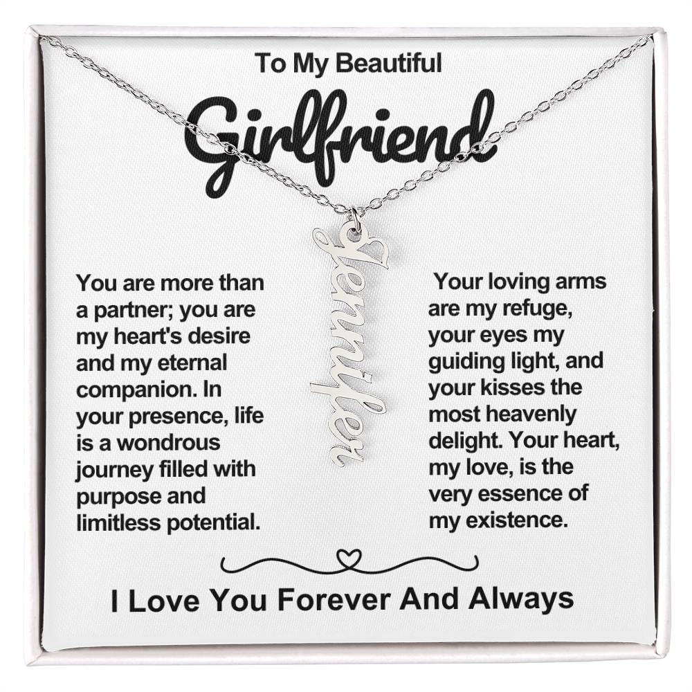 Girlfriend Vertical Personalized Valentine Name Necklace