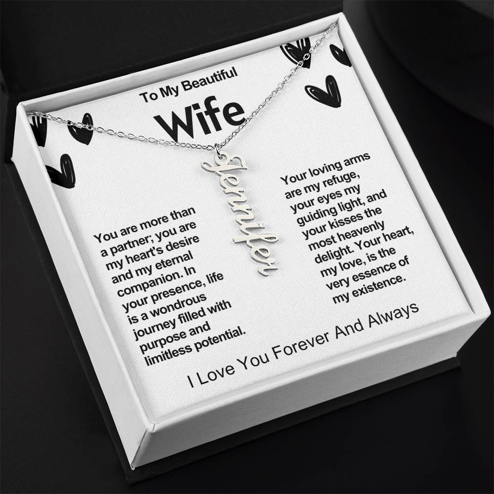 Wife Vertical Personalized Valentine Name Necklace