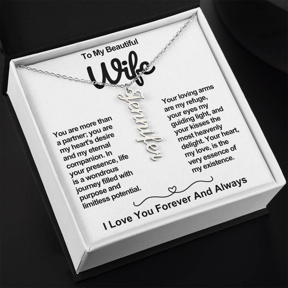 Wife Vertical Personalized Valentine Name Necklace