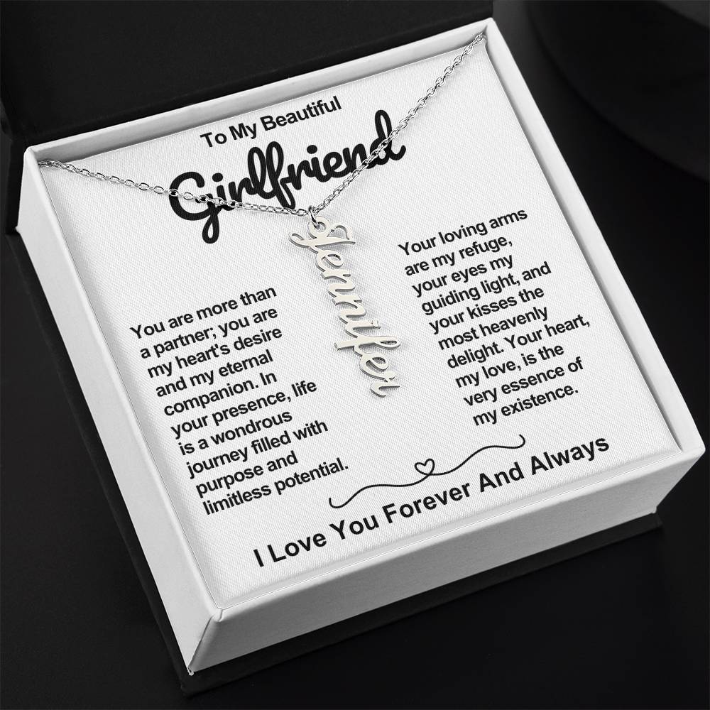 Girlfriend Vertical Personalized Valentine Name Necklace