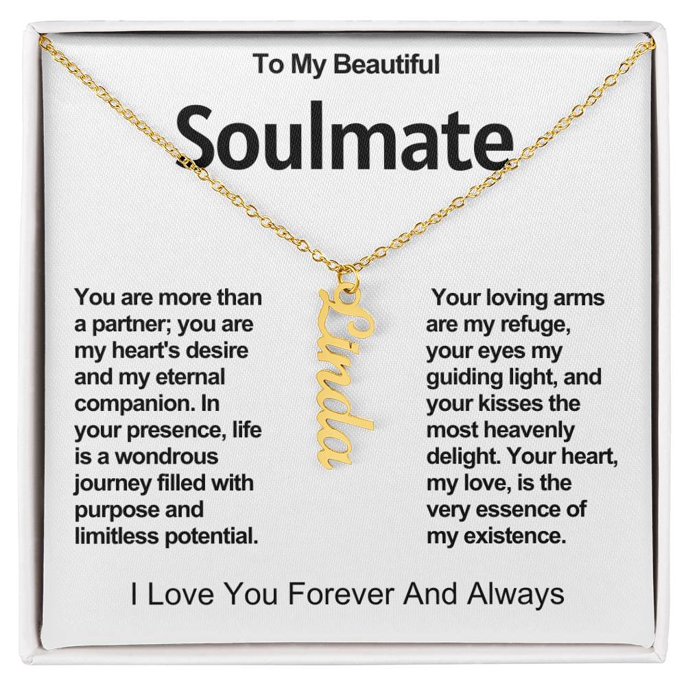 To My Beautiful Soulmate Vertical Name Necklace