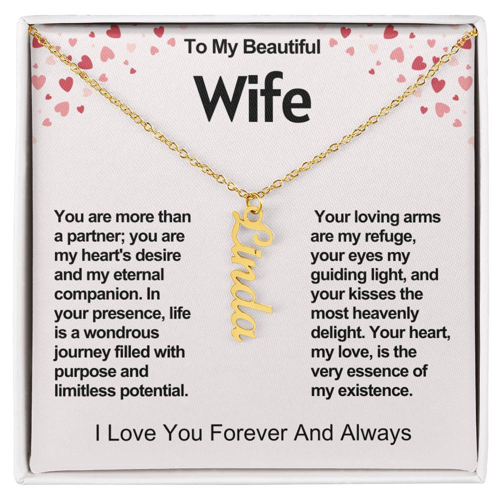 Wife Vertical Personalized Valentine Name Necklace