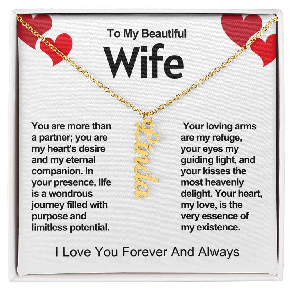 Wife Vertical Personalized Valentine Name Necklace