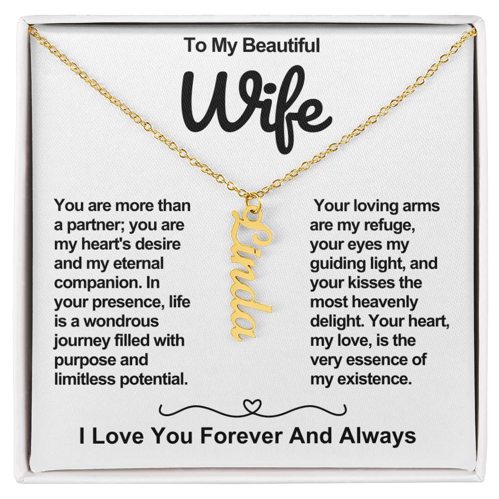 Wife Vertical Personalized Valentine Name Necklace