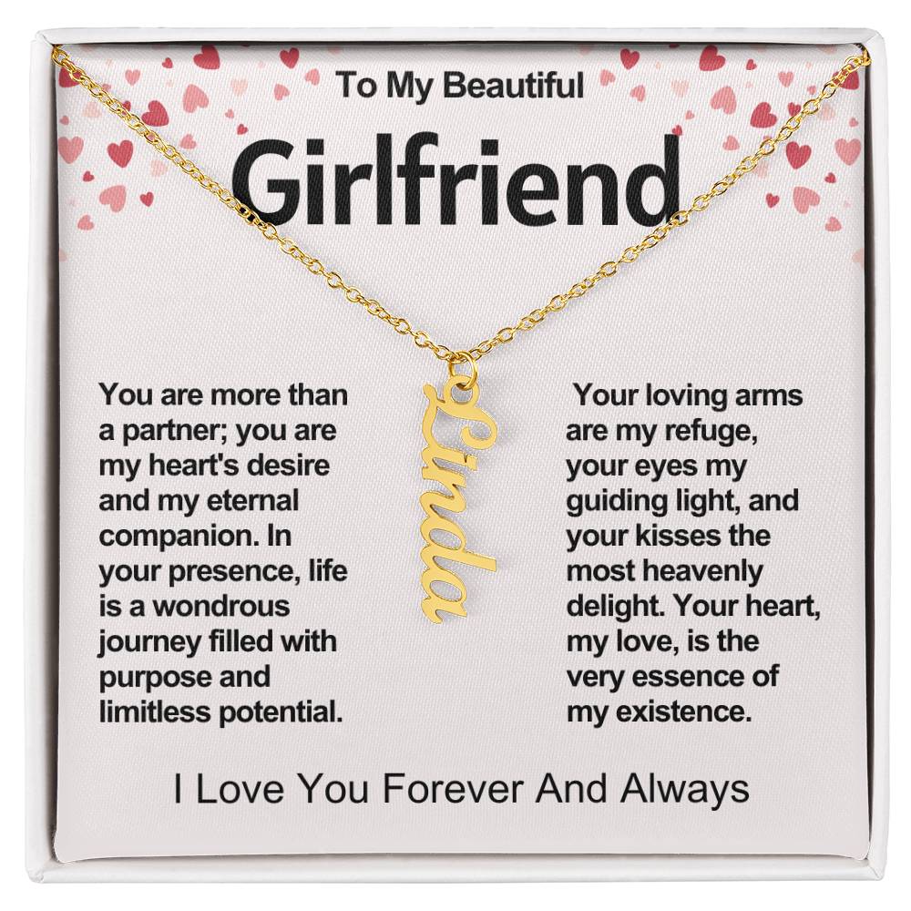 Girlfriend Vertical Personalized Valentine Name Necklace