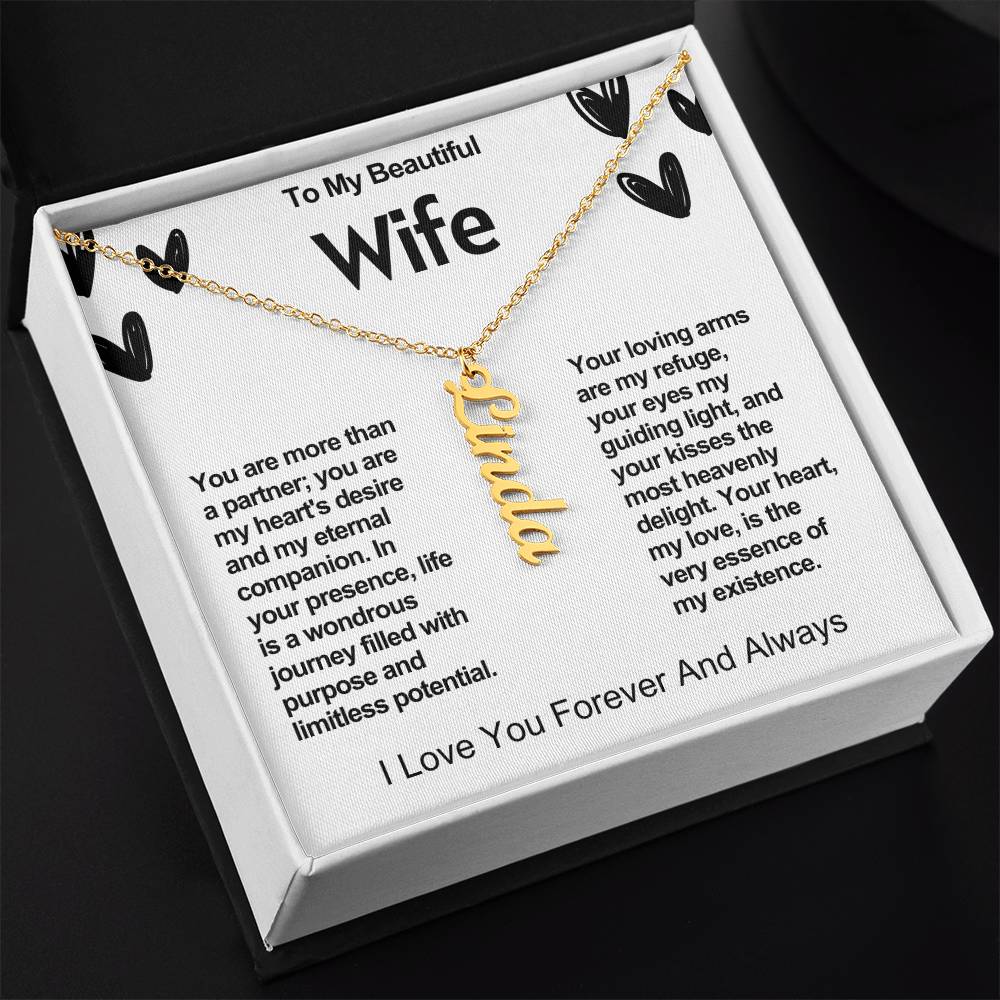 Wife Vertical Personalized Valentine Name Necklace