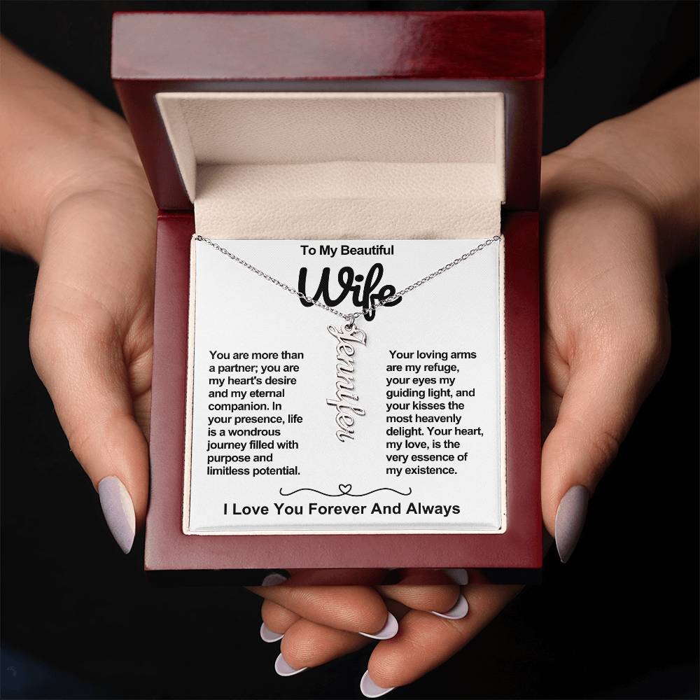 Wife Vertical Personalized Valentine Name Necklace