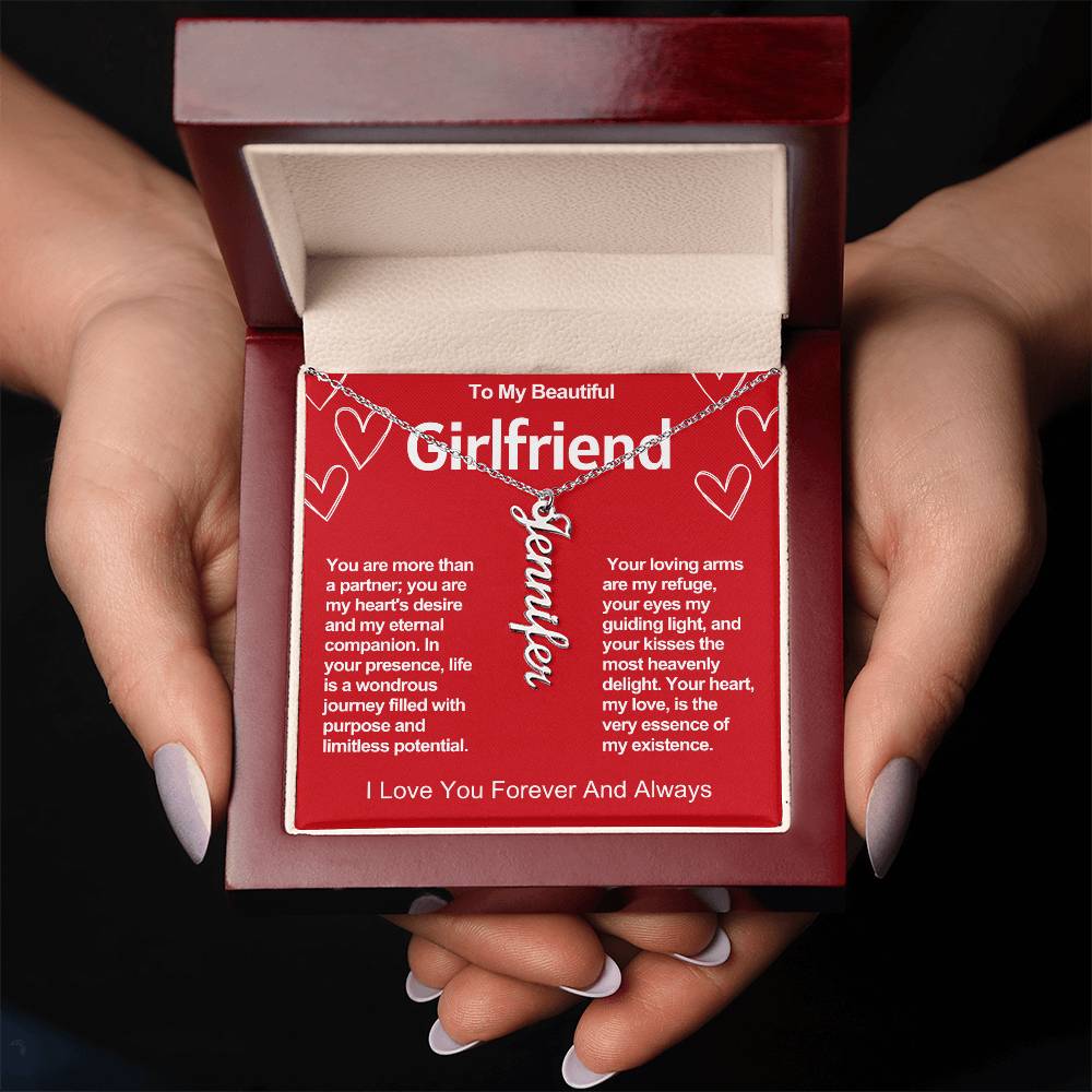 Girlfriend Vertical Personalized Valentine Name Necklace