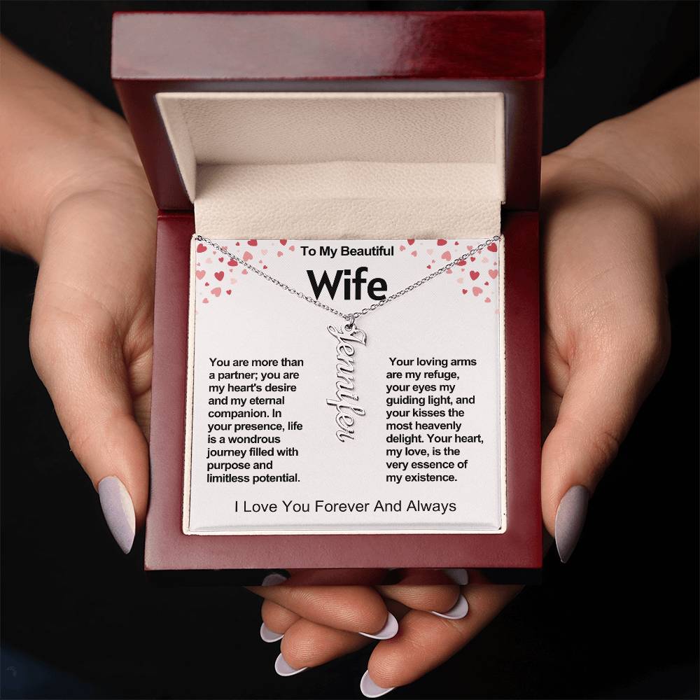 Wife Vertical Personalized Valentine Name Necklace