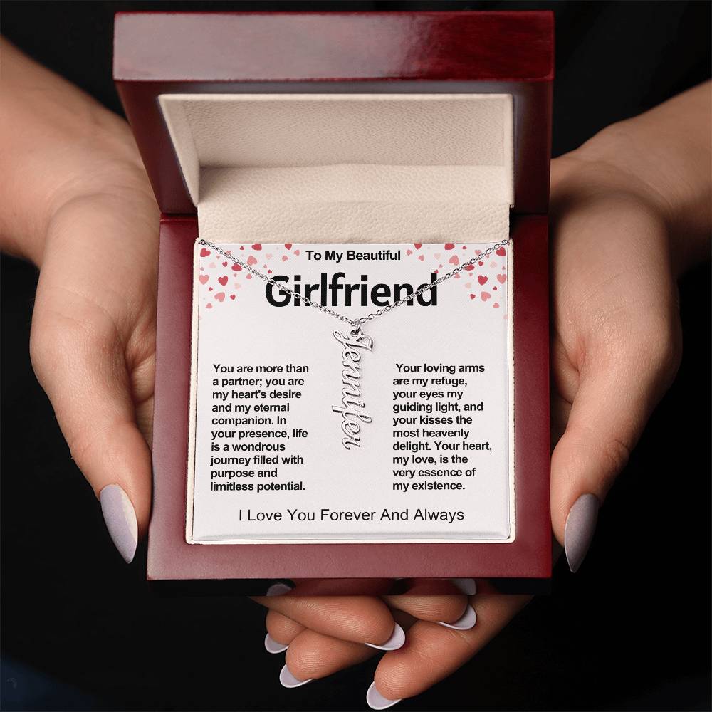 Girlfriend Vertical Personalized Valentine Name Necklace