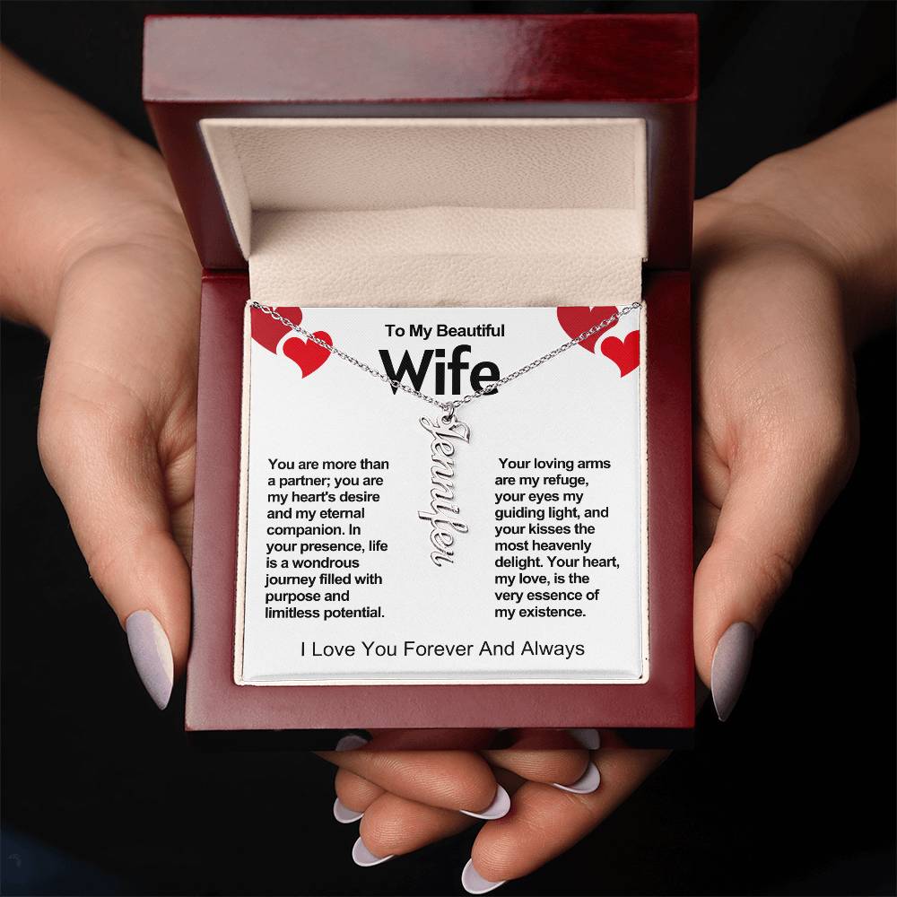 Wife Vertical Personalized Valentine Name Necklace