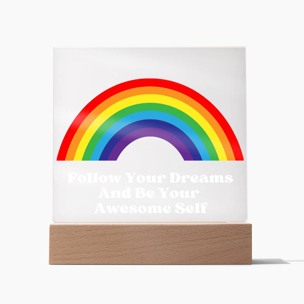 Square Night Light Plaque - Be Your Awesome Self Rainbow