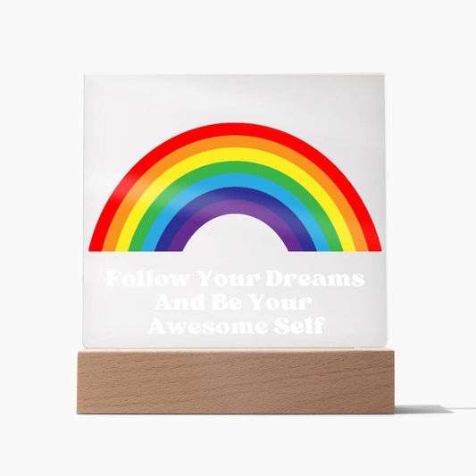 Square Night Light Plaque - Be Your Awesome Self Rainbow