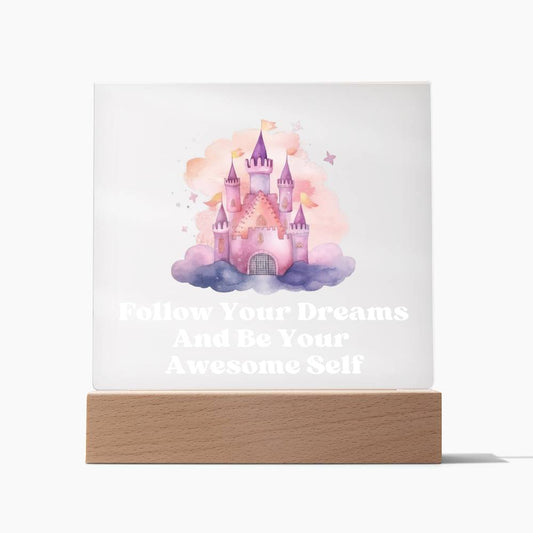 Square Night Light Plaque - Be Your Awesome Self Purple Castle
