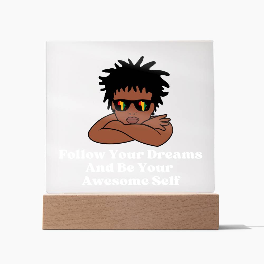 Square Night Light Plaque - Be Your Awesome Self Locks Boy