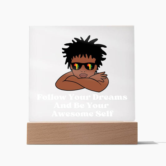 Square Night Light Plaque - Be Your Awesome Self Locks Boy