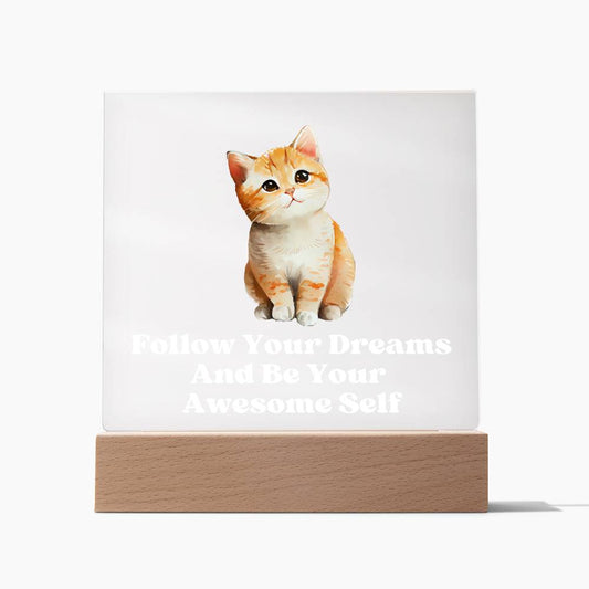 Square Night Light Plaque - Be Your Awesome Self Kitten Cat