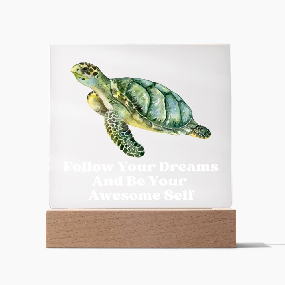 Square Night Light Plaque - Be Your Awesome Self Sea Turtle