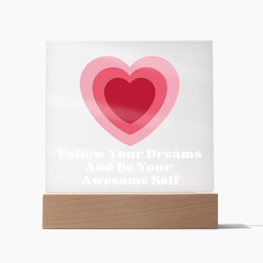 Square Night Light Plaque - Be Your Awesome Self Pink Heart