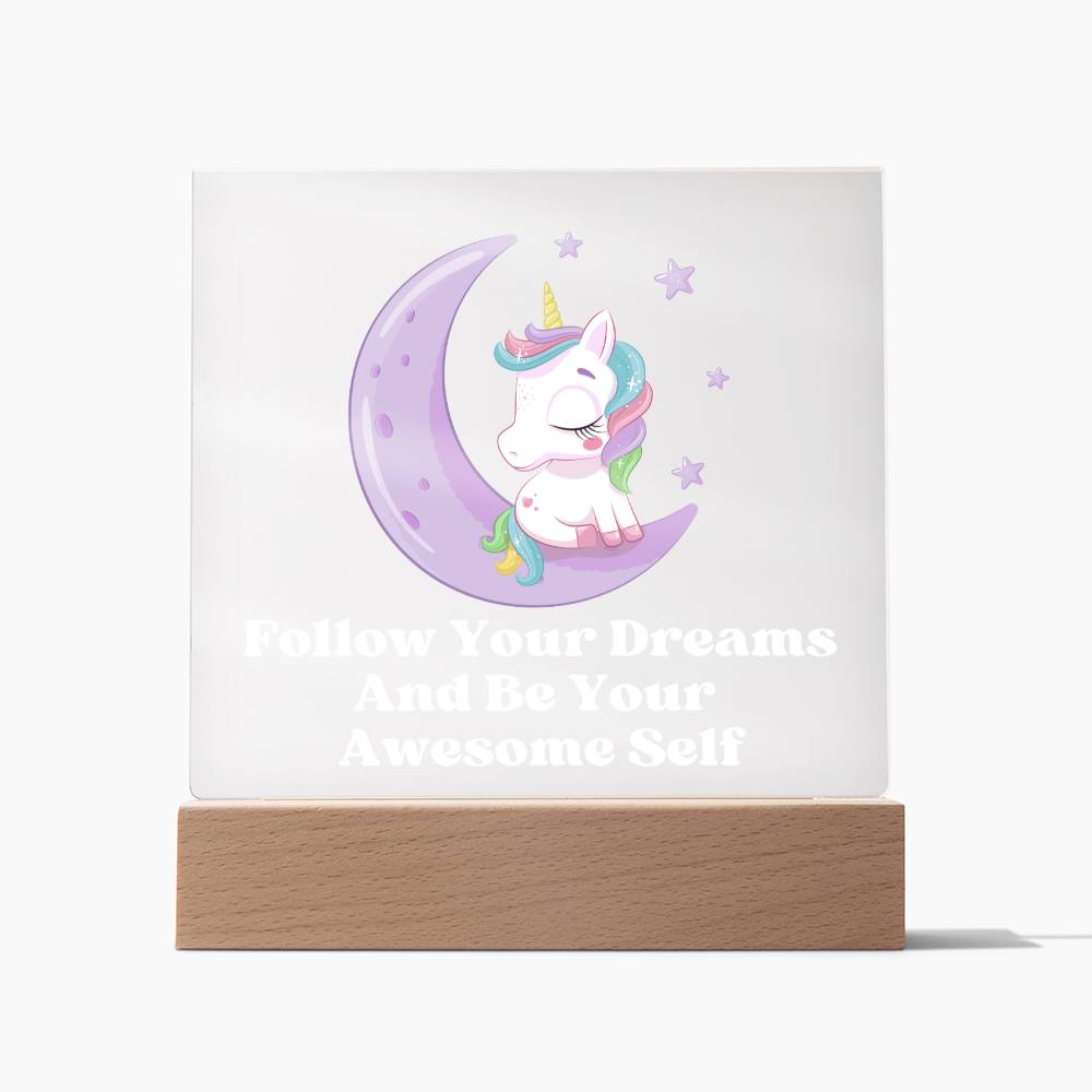 Square Night Light Plaque - Be Your Awesome Self Unicorn Moon